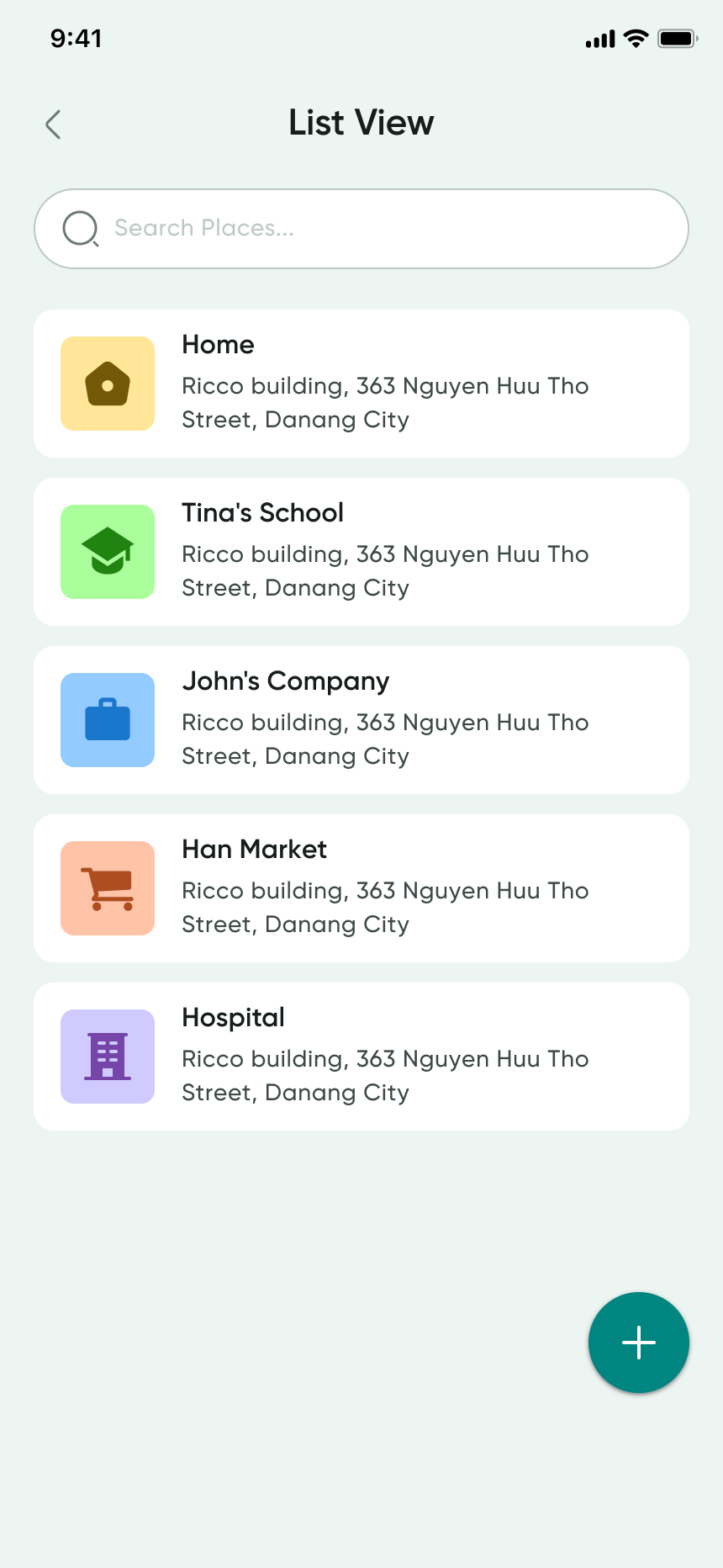Saved places list